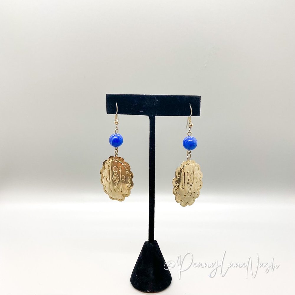 Vintage Arrow Metal Plate w/ Blue Bead Drop Earrings - Picture 6 of 6
